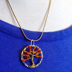 16" Gold Tone Beaded Wire Tree of Life Pendant Necklace Tony Alexander Jewelry